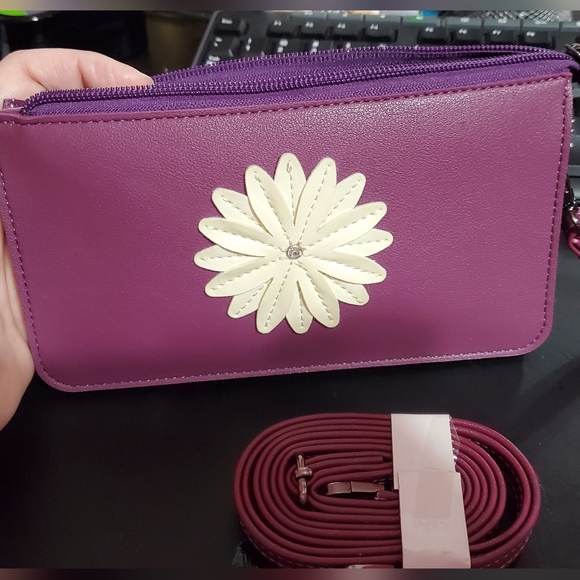 Free W Purchase Leather Single Shoulder Bag Crossbody Cellphone Pouch Purple - Picture 9 of 16